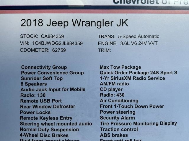 2018 Jeep Wrangler JK Unlimited Sport S 4x4